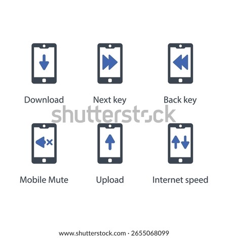 Download, Next key, Back key, Mobile Mute, Upload, Internet speed, icon