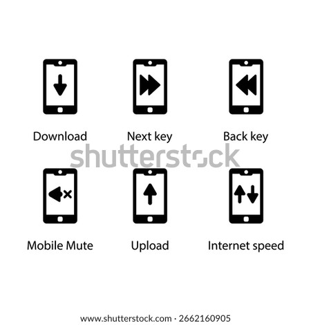 Download, Next key, Back key, Mobile Mute, Upload, Internet speed, icon