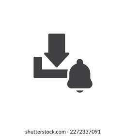 Download notification vector icon. filled flat sign for mobile concept and web design. Arrow down and bell glyph icon. Symbol, logo illustration. Vector graphics