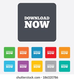 Download now icon. Download button. Load symbol. Rounded squares 11 buttons. Vector