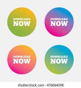 Download now icon. Download button. Load symbol. Gradient flat buttons with icon. Modern design. Vector