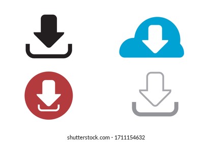 Download Now Icon Set From Cloud Symbols. Receive Data From A Remote Storage Signs. Flat Icons On White. Vector