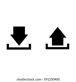 Download now icon. Upload from cloud symbols. Receive data from a remote storage signs. Flat icons on white. Vector