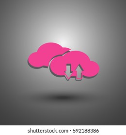 Download now icon. Upload from cloud symbols. Receive data from a remote storage signs.