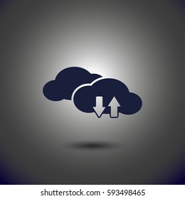Download now icon. Upload from cloud symbols. Receive data from a remote storage signs.
