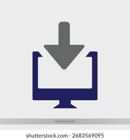 Download now with a modern computer icon, showcasing data transfer and digital accessibility in a simple, clean design for websites or apps