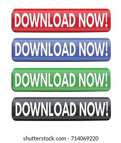 Download now square website glossy buttons set on white background, vector illustration