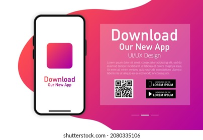 Download Our App Advertising Banner. Phone Mockup. App For Mobile. UI And UX Design. Vector Illustration.