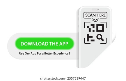 Download Our App Now: Smartphone Mockup, Promotional Stickers, Covers, Labels, and Banners. Simple UI Design Vector