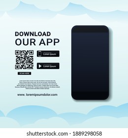 Download Our App. Download Page Of  The Mobile App. Ad Page To Download New App. Blank Smartphone Screen For App. Illustration Vector