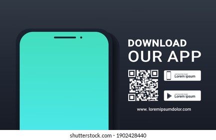 Download Our App. Download Page Of  The Mobile App. Ad Page To Download New App. Blank Smartphone Screen For App. Illustration Vector