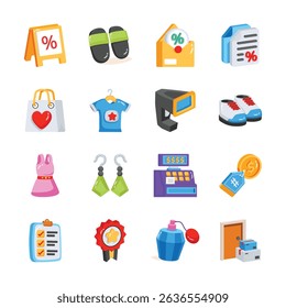Download our modern bundle depicting sale and ecommerce 2d icons