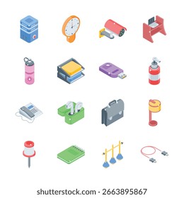 Download our premium bundle featuring office accessories isometric icons