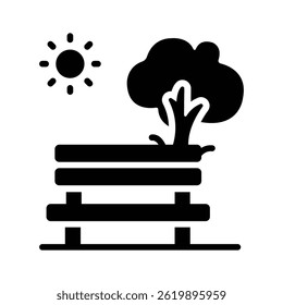 Download our premium glyph style icon showing garden bench
