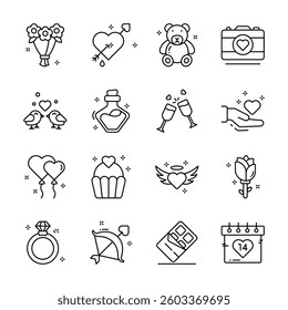 Download out premium collection of romantic valentine linear icons 