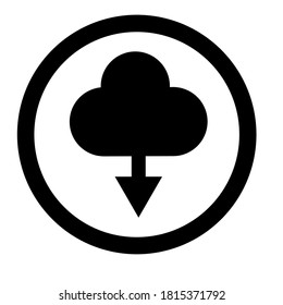 Download outline vector icon. Cloud sign. Arrow symbol. Digital technology element. Database transfer. Flat simple line design illustration.