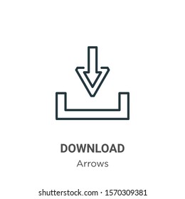 Download outline vector icon. Thin line black download icon, flat vector simple element illustration from editable arrows concept isolated on white background