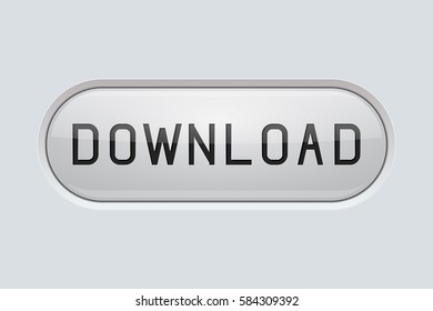 Download oval button. Gray matted plastic background. Vector 3d illustration