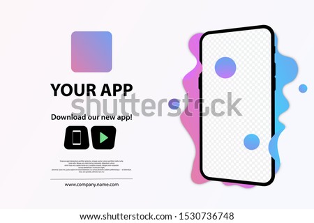 Download page of the mobile app. Advertising space for your application. Screenshot Space. Download buttons