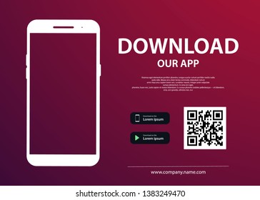 Download Page Of The Mobile App. Empty Screen Smartphone For You App. Download Buttons. Vector Illustration