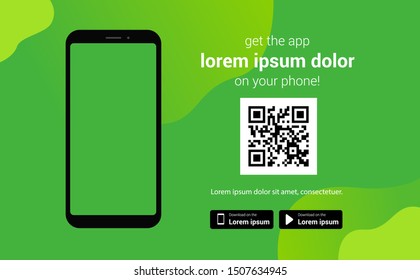 Download page of the mobile app. Empty screen smartphone for you app. Download buttons. Vector illustration