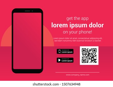 Download Page Of The Mobile App. Empty Screen Smartphone For You App. Download Buttons. Vector Illustration