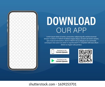 Download page of the mobile app. Empty screen smartphone for you app. Download app. Vector stock illustration