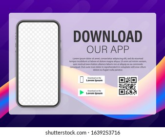 Download page of the mobile app. Empty screen smartphone for you app. Download app. Vector stock illustration