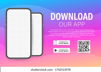 Download page of the mobile app. Empty screen smartphone for you app. Download app. Vector stock illustration