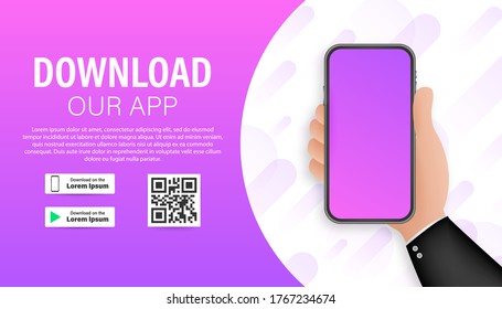 Download page of the mobile app. Empty screen smartphone for you app. Download app. Vector stock illustration