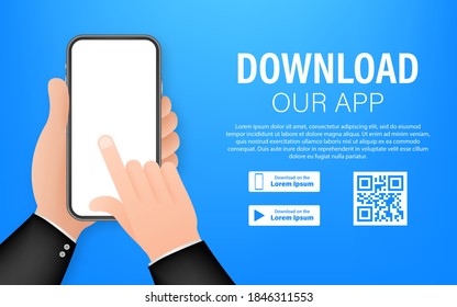 Download page of the mobile app. Empty screen smartphone for you app. Download app. Vector stock illustration