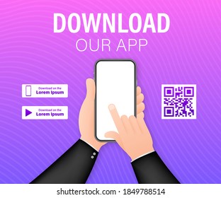 Descargar la página de la aplicación móvil. smartphone de pantalla vacío para tu aplicación. Descargar la aplicación. Ilustración de material vectorial