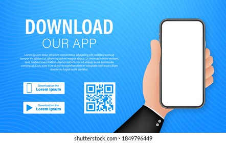 Seite der mobilen App herunterladen. Leeres Smartphone für Ihre App. App herunterladen. Vektorgrafik