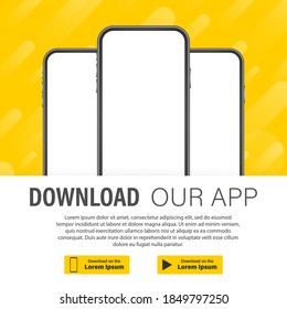 Download page of the mobile app. Empty screen smartphone for you app. Download app. Vector stock illustration