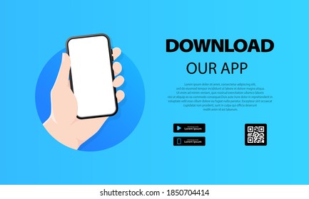 Download page of the mobile app. Empty screen smartphone for you app. Download app. Vector stock illustration