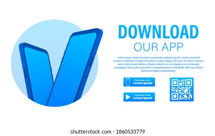 Descargar la página de la aplicación móvil. smartphone de pantalla vacío para tu aplicación. Descargar la aplicación. Ilustración de material vectorial