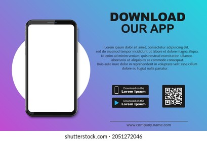Descargar la página de la aplicación móvil. smartphone de pantalla vacío para aplicaciones. Descargue nuestra nueva aplicación, Mobile App. Botones de carga del vector. Descargue nuestra Aplicación, fondo. Banner Page de la aplicación móvil
