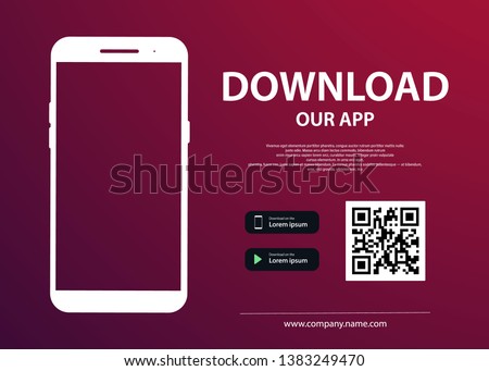 Download page of the mobile app. Empty screen smartphone for you app. Download buttons. Vector illustration