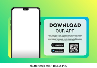 Download page of the mobile app mock up. Empty screen smartphone for you app. Download buttons. Vector illustration.
