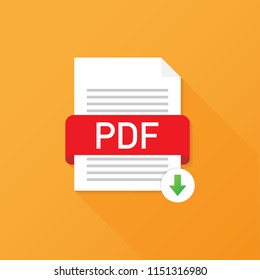 Download PDF button. Downloading document concept. File with PDF label and down arrow sign. Vector stock illustration.