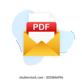 Descargar botón PDF en la pantalla del portátil. Descargando el concepto del documento. Archivo con etiqueta PDF y signo de flecha abajo. Ilustración del vector