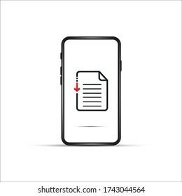 download pdf file by cartoon mobile phone. concept of upload files to your telephone such as docs books and more. flat simple style trend modern logotype graphic design isolated on white background