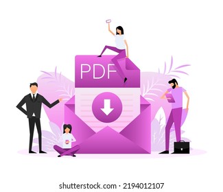 Download PDF file. Group of people with PDF document. Isometric vector. Icon vector