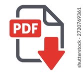 download pdf file icon button flat color vector illustration template design