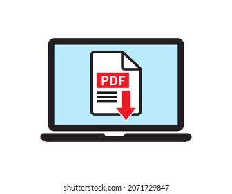 Download Pdf File On Laptop Screen. Document, Symbol Web Format Information. Vector Illustration