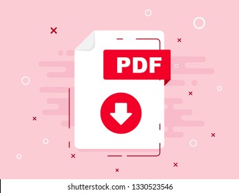 Download PDF icon file with label. Downloading document concept. Banner for business, marketing and advertising. Vector Illustration.