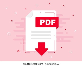 Download PDF icon file with label. Downloading document concept. Banner for business, marketing and advertising. Vector Illustration.