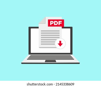 	
Download PDF icon file with label on laptop screen. Downloading document concept. Banner for business