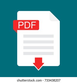 Download PDF icon. File with PDF label and down arrow sign. Downloading document concept. Flat design vector icon