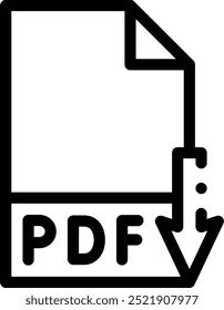 PDF-Symbol herunterladen. Design mit dünnen linearen Stilen einzeln auf weißem Hintergrund